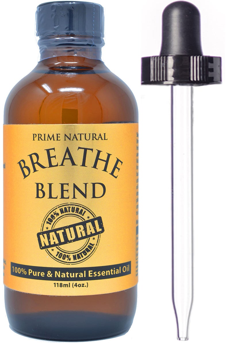Prime Natural خليط زيت أساسي برايم ناتشورال بريث 4 أونصات نقي غير مخفف من الدرجة العلاجية للعلاج بالروائح، موزع، تخفيف الجيوب الأنفية، الحساسية، الاحتقان، البرد، السعال، الصداع - Image 1